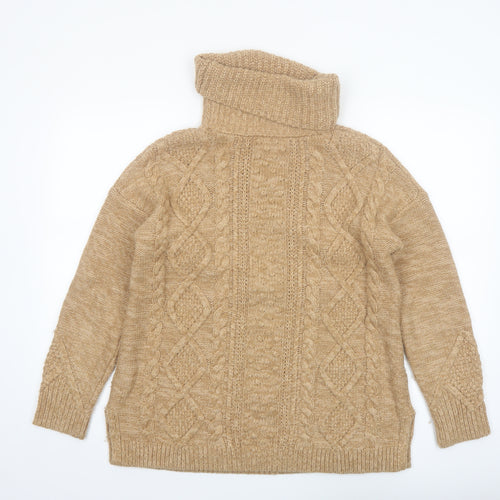 Lands' End Women's Beige Roll Neck Cable Knit Jumper Size M Petite