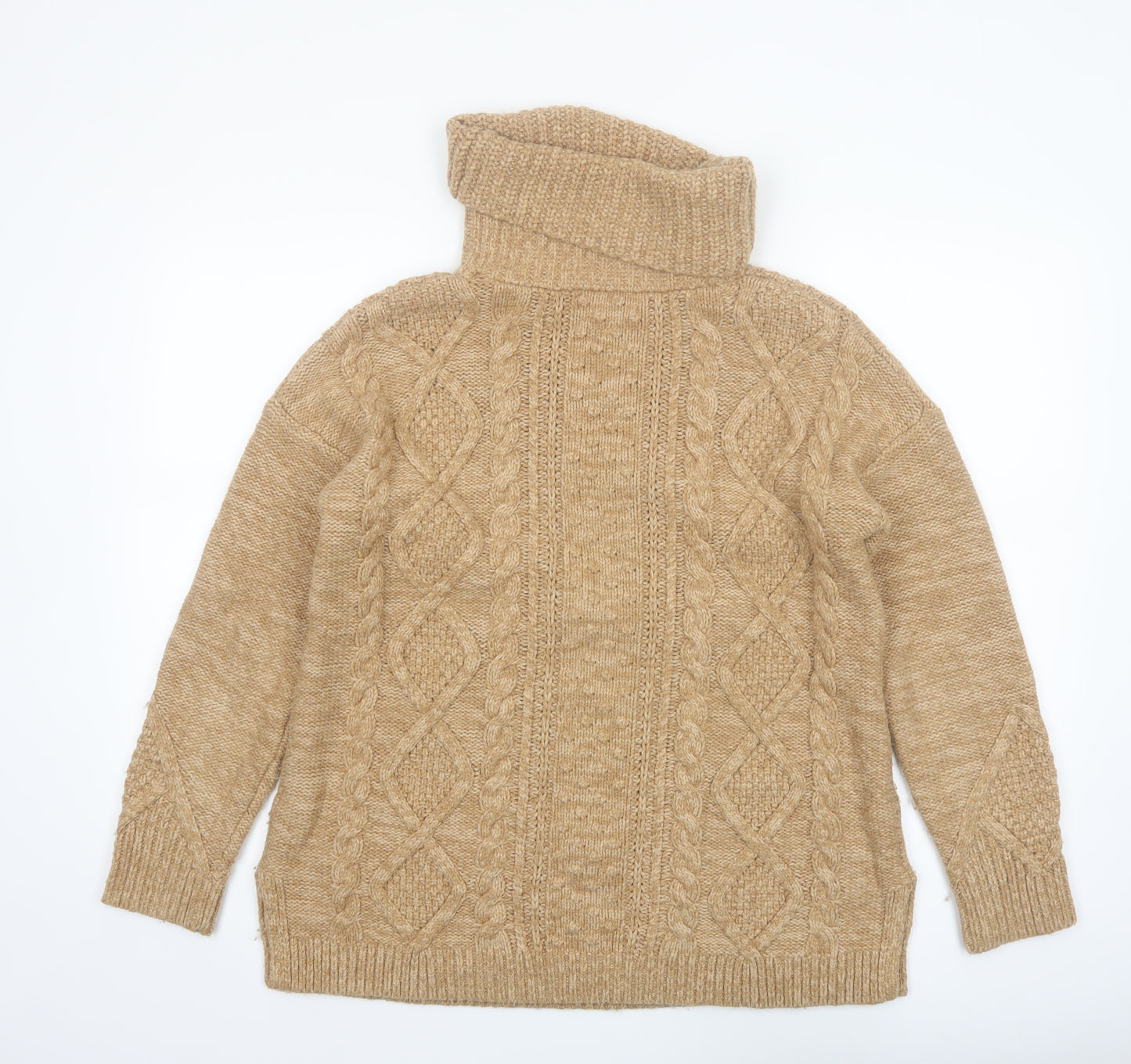 Lands' End Women's Beige Roll Neck Cable Knit Jumper Size M Petite