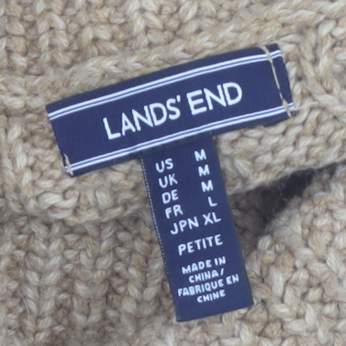 Lands' End Women's Beige Roll Neck Cable Knit Jumper Size M Petite
