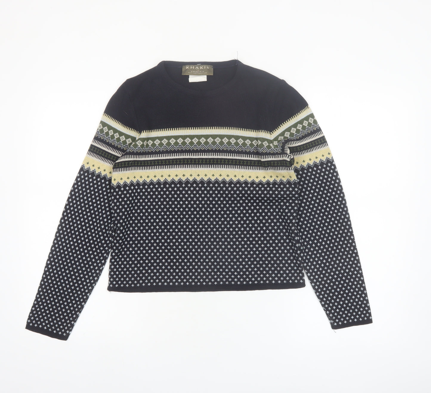 Khakis by Vanity Women's Black Fair Isle Knit Pullover Jumper Size S