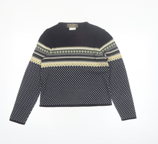 Khakis by Vanity Women's Black Fair Isle Knit Pullover Jumper Size S