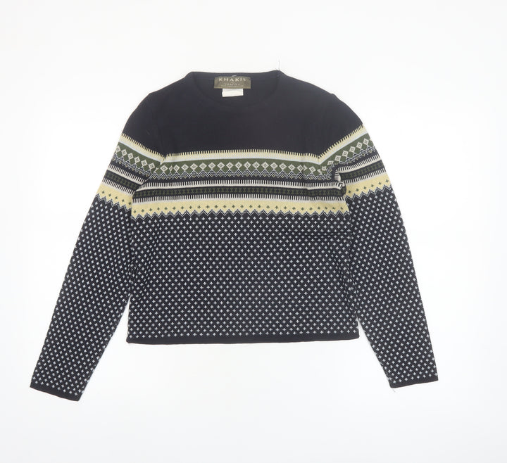 Khakis by Vanity Women's Black Fair Isle Knit Pullover Jumper Size S