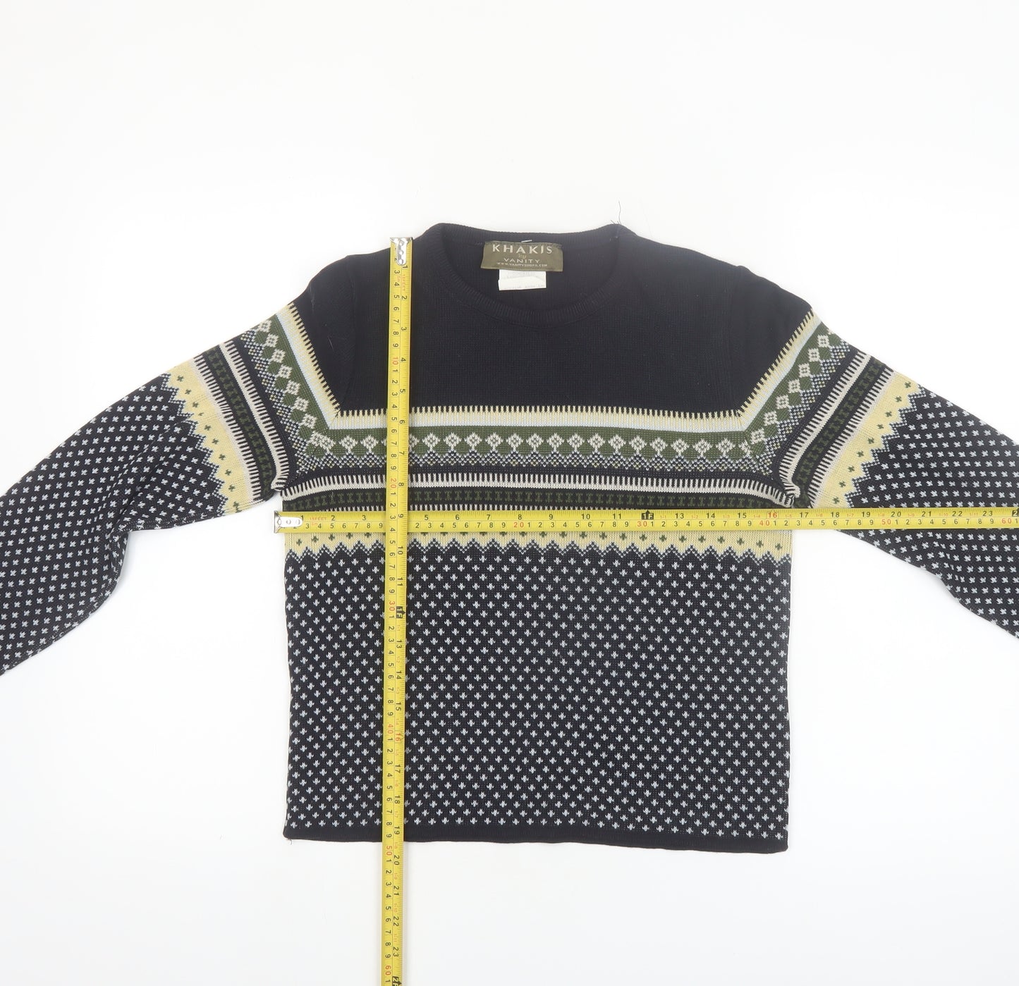 Khakis by Vanity Women's Black Fair Isle Knit Pullover Jumper Size S