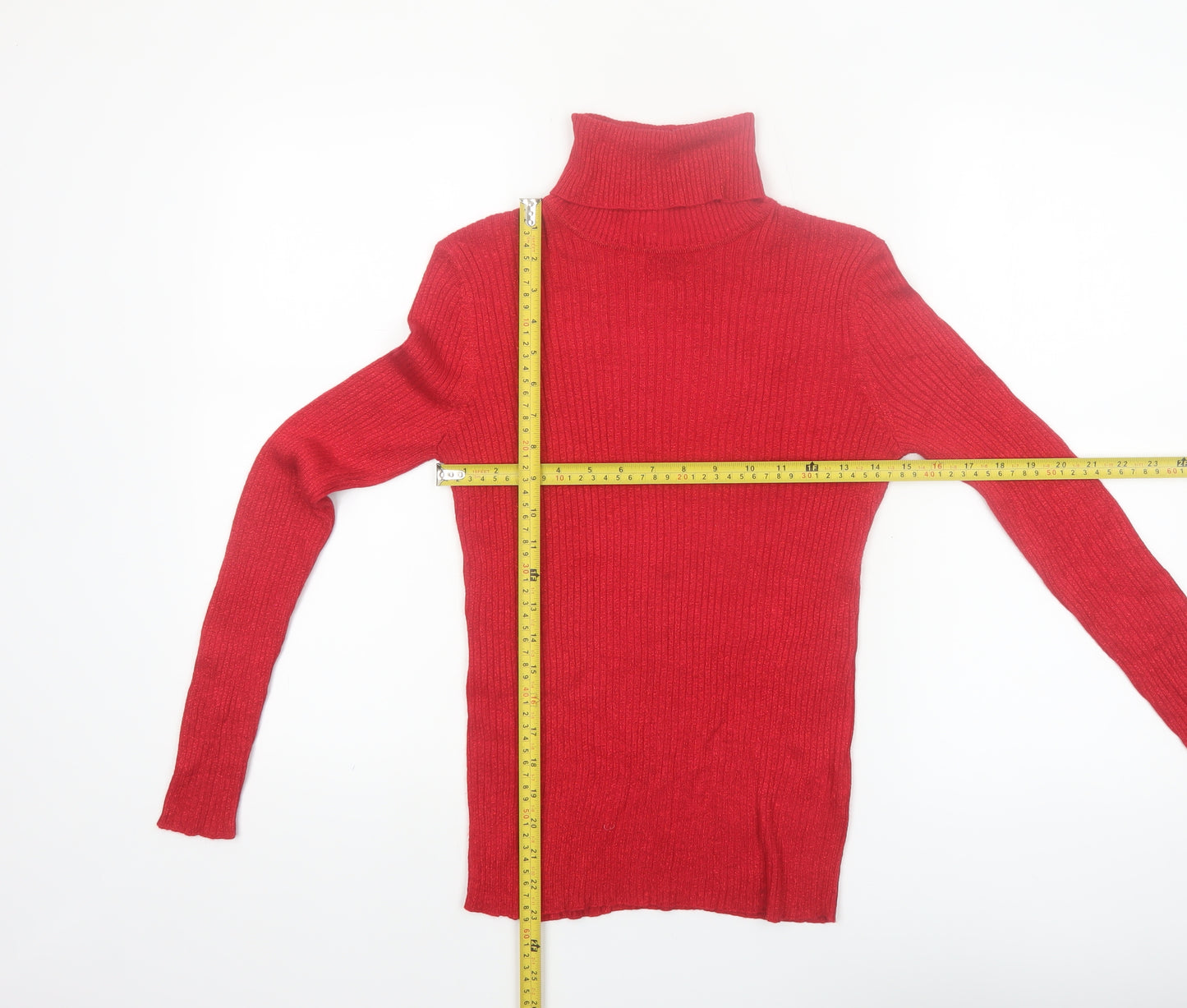 Joseph A. Women's Red Roll Neck Slim Fit Jumper Size S