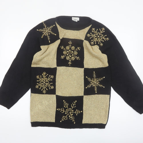 Eminent Womens Black Gold Beaded Christmas Pullover Jumper M