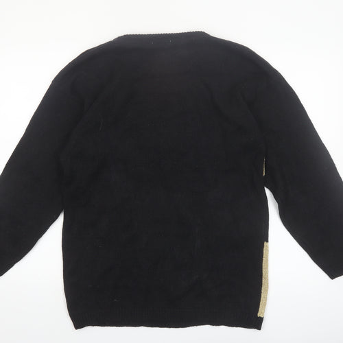 Eminent Womens Black Gold Beaded Christmas Pullover Jumper M
