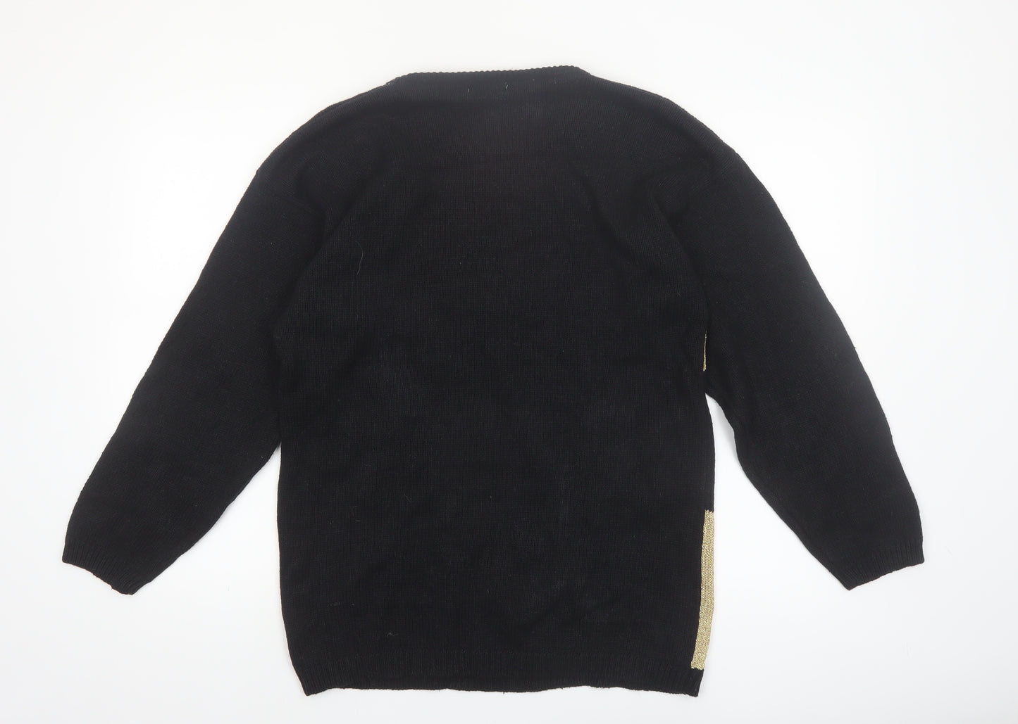 Eminent Womens Black Gold Beaded Christmas Pullover Jumper M