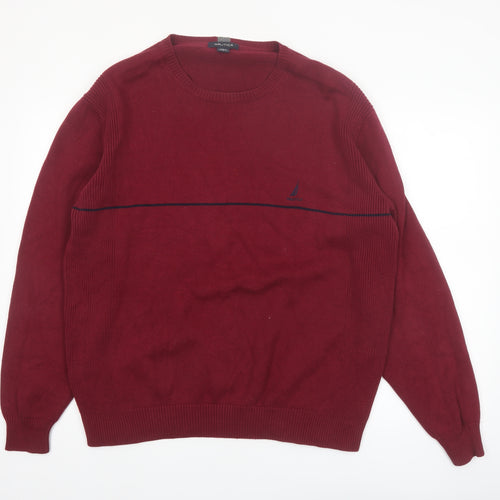 Nautica Men's Red Cotton Crew Neck Pullover Jumper Size L