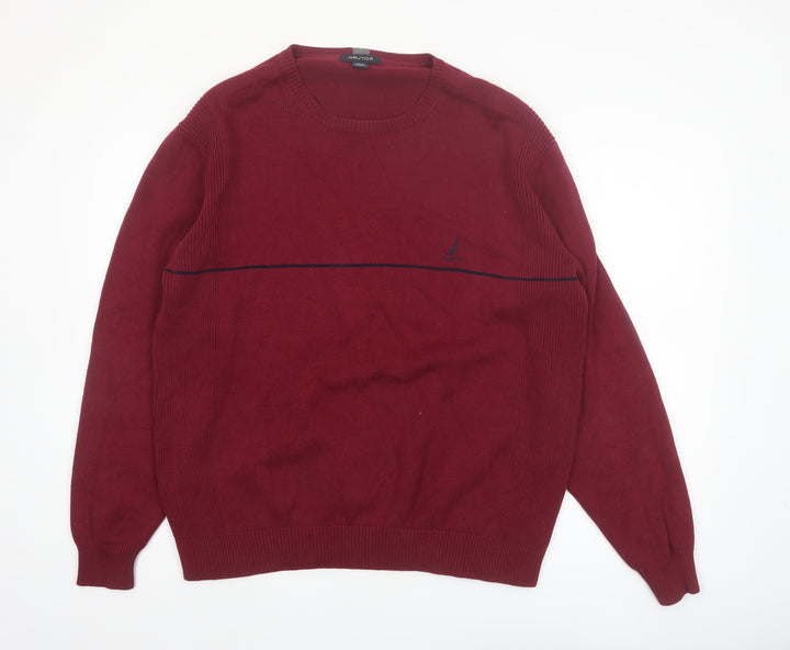 Nautica Men's Red Cotton Crew Neck Pullover Jumper Size L