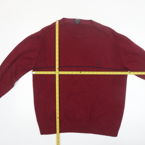 Nautica Men's Red Cotton Crew Neck Pullover Jumper Size L