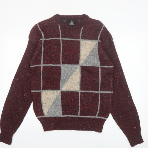 Kennington Men's Brown Geometric Knit Wool Blend Pullover Jumper Medium