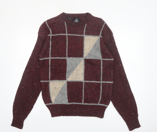 Kennington Men's Brown Geometric Knit Wool Blend Pullover Jumper Medium