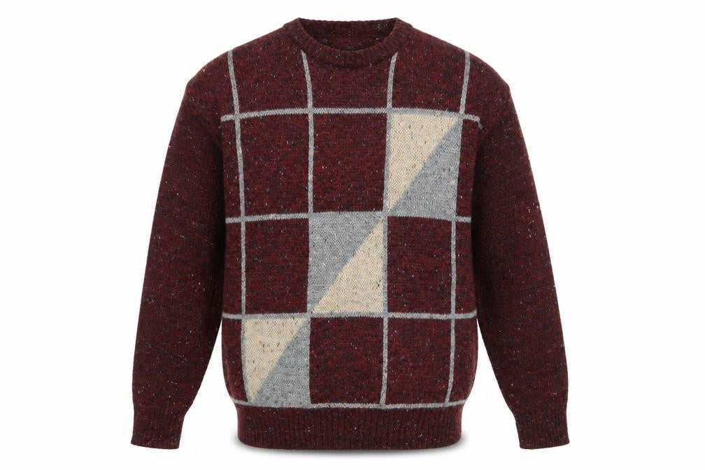 Front view of Kennington Men's Brown Geometric Knit Wool Blend jumper Medium