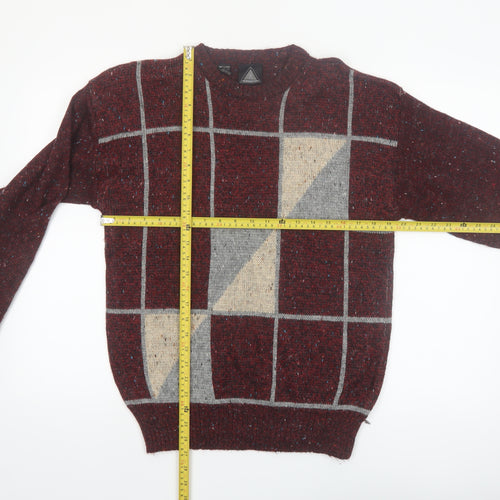 Kennington Men's Brown Geometric Knit Wool Blend Pullover Jumper Medium