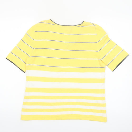 Koret Women Yellow Striped V-Neck Cotton Short Sleeve T-Shirt Size S