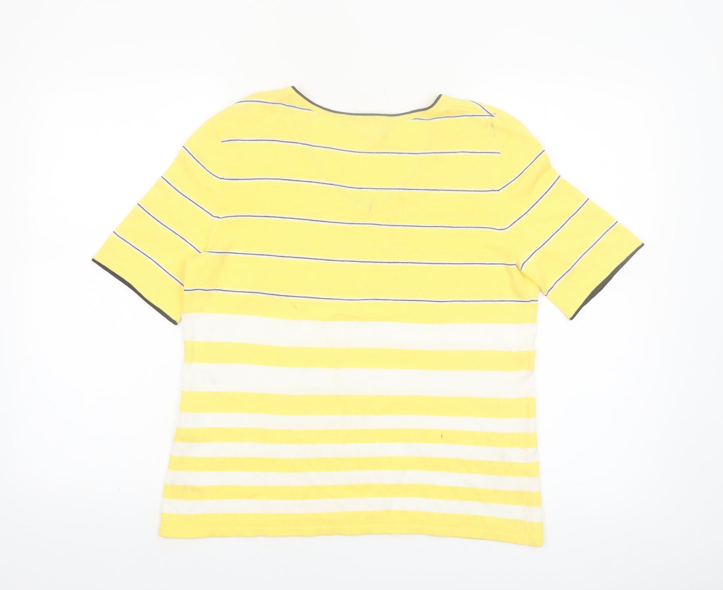 Koret Women Yellow Striped V-Neck Cotton Short Sleeve T-Shirt Size S