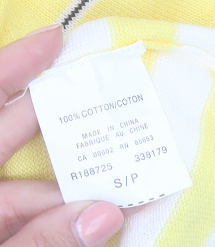 Koret Women Yellow Striped V-Neck Cotton Short Sleeve T-Shirt Size S