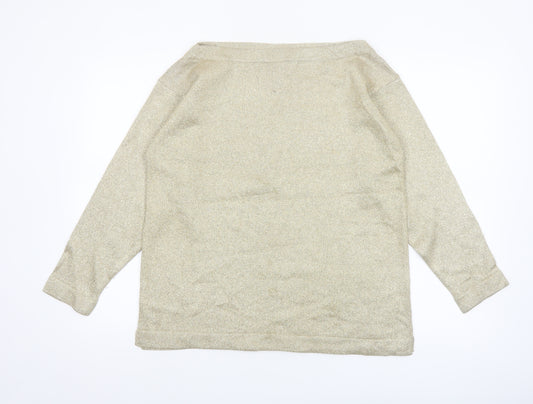 Adrienne Vittadini Women Beige M Boat Neck Wool Blend Pullover Jumper