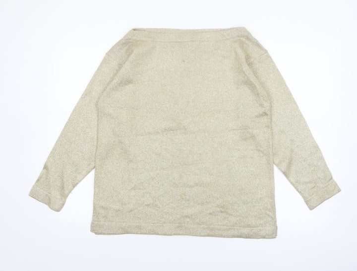 Adrienne Vittadini Women Beige M Boat Neck Wool Blend Pullover Jumper
