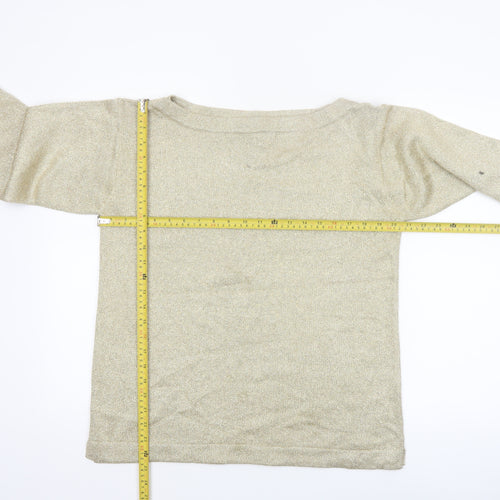 Adrienne Vittadini Women Beige M Boat Neck Wool Blend Pullover Jumper
