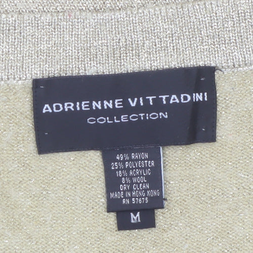 Adrienne Vittadini Women Beige M Boat Neck Wool Blend Pullover Jumper