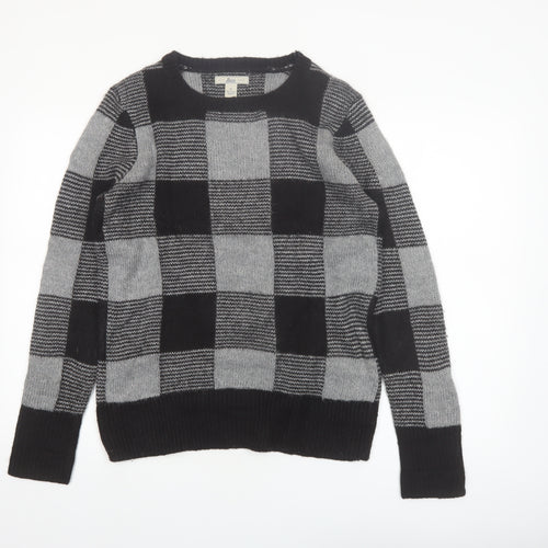 Bass Men's Grey Check Knit Acrylic Pullover Jumper Size M