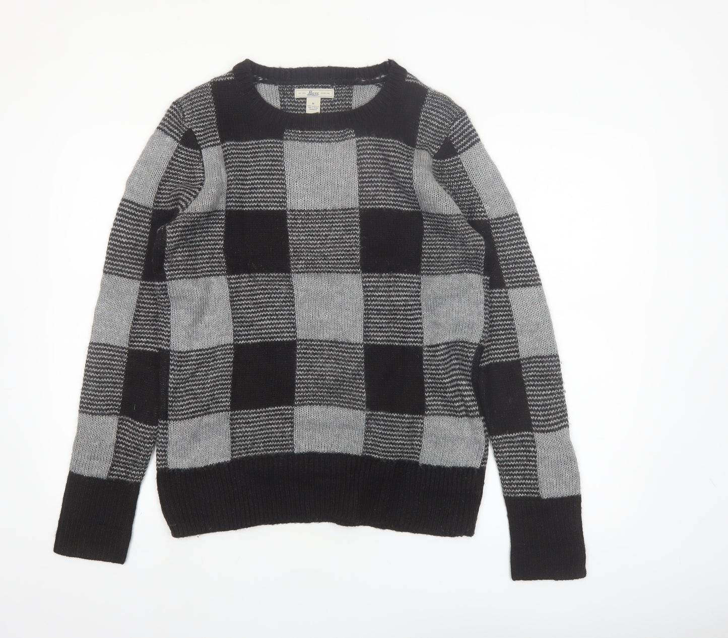 Bass Men's Grey Check Knit Acrylic Pullover Jumper Size M