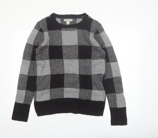 Bass Men's Grey Check Knit Acrylic Pullover Jumper Size M