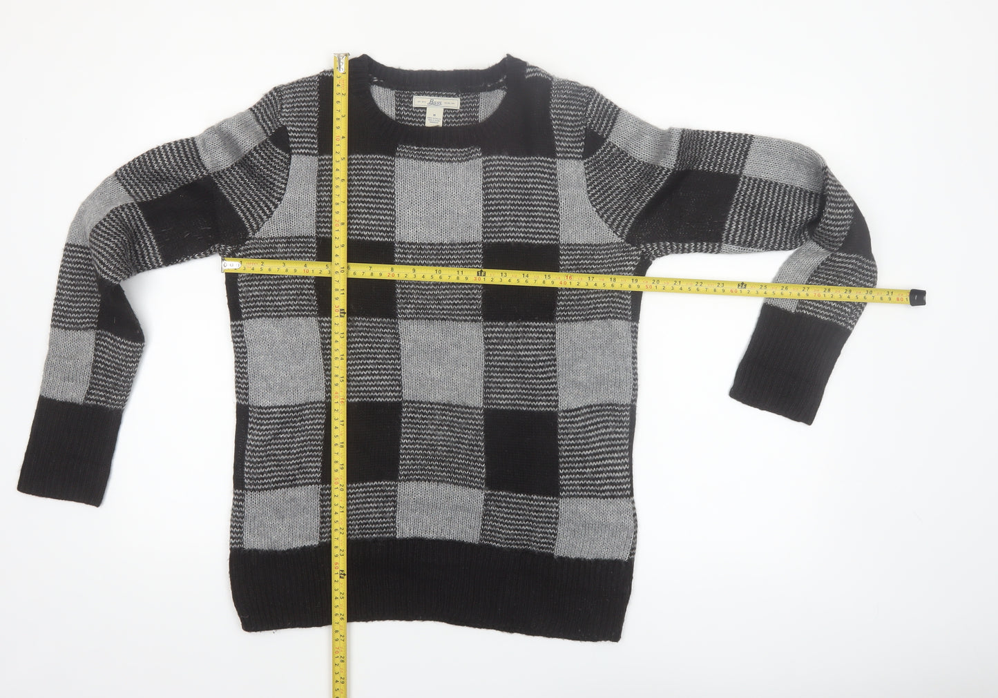 Bass Men's Grey Check Knit Acrylic Pullover Jumper Size M
