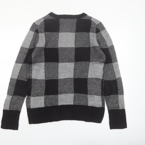 Bass Men's Grey Check Knit Acrylic Pullover Jumper Size M