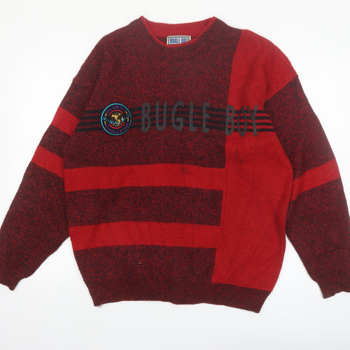 Bugle Boy Men's Red Striped Acrylic Pullover Jumper M Vintage