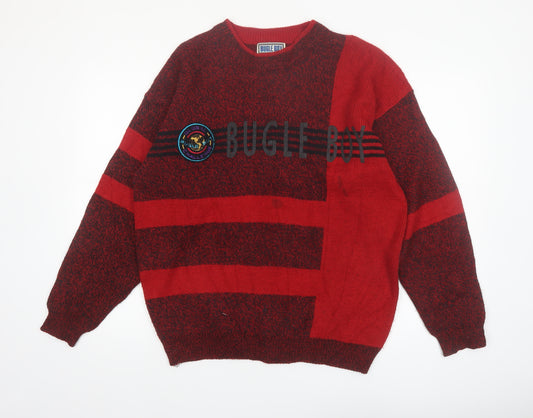 Bugle Boy Men's Red Striped Acrylic Pullover Jumper M Vintage