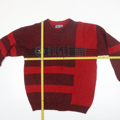 Bugle Boy Men's Red Striped Acrylic Pullover Jumper M Vintage