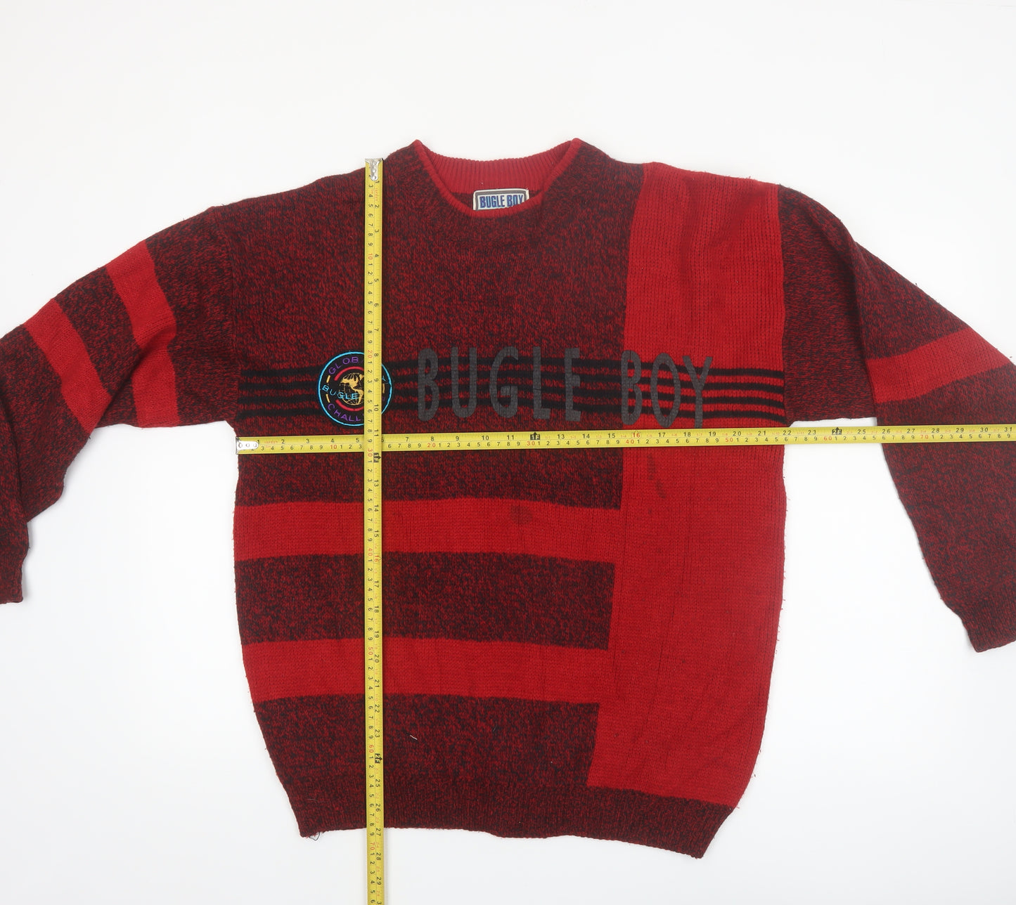 Bugle Boy Men's Red Striped Acrylic Pullover Jumper M Vintage