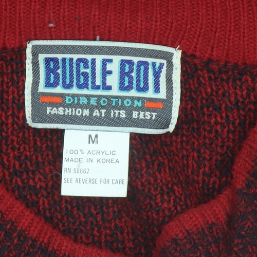 Bugle Boy Men's Red Striped Acrylic Pullover Jumper M Vintage