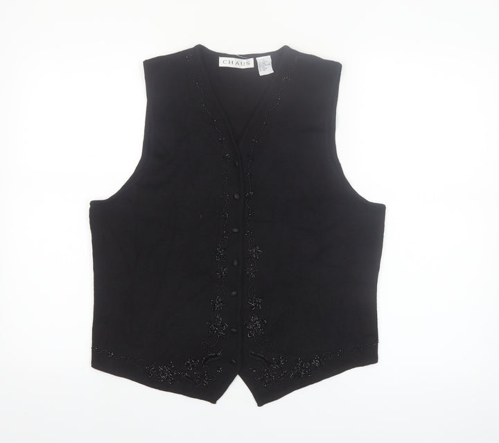 Chaus Women's Black Beaded Wool Blend Knit Vest L