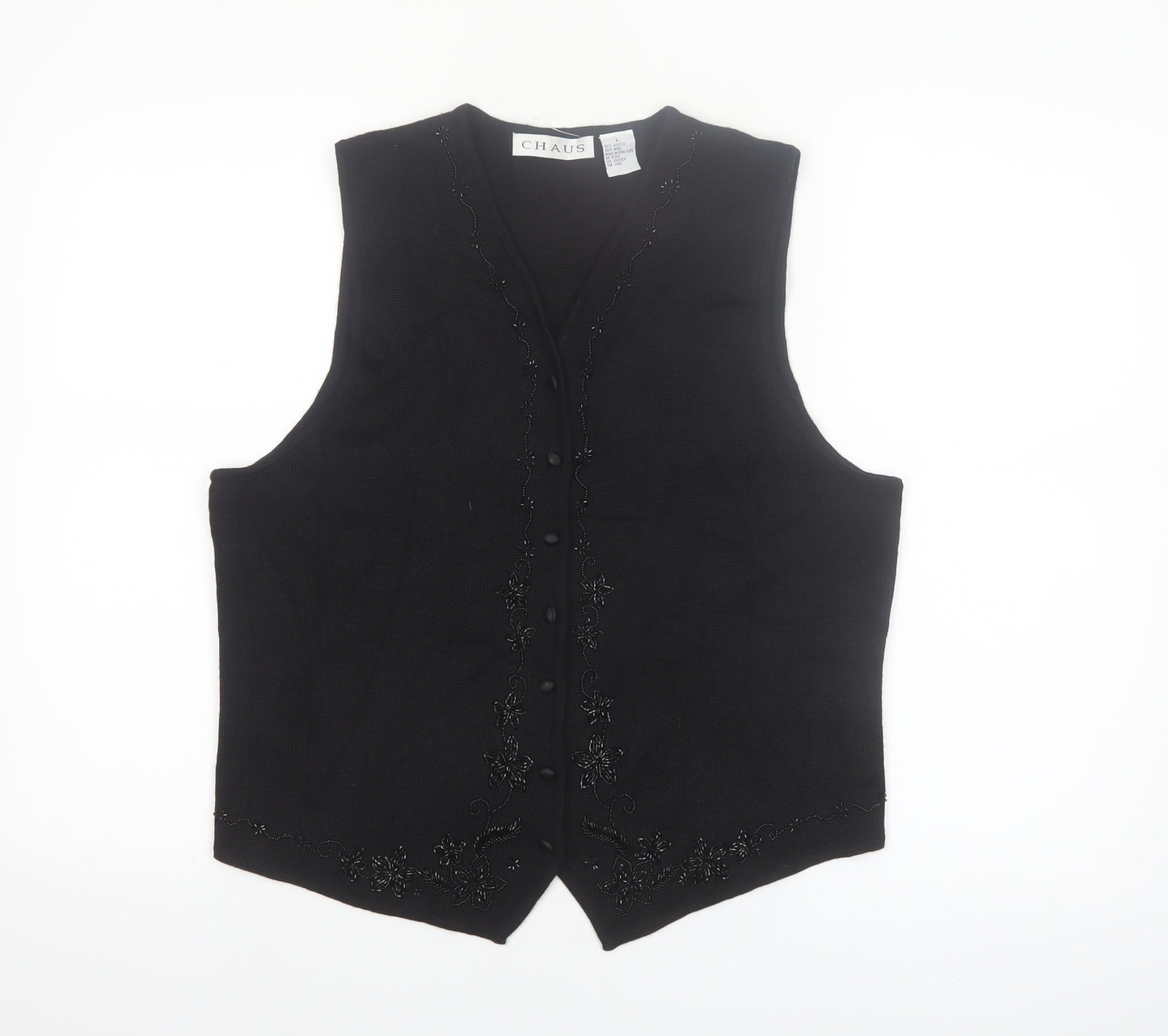 Chaus Women's Black Beaded Wool Blend Knit Vest L