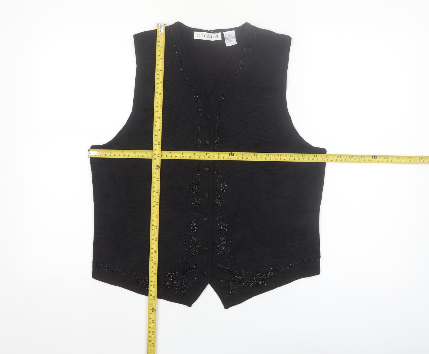 Chaus Women's Black Beaded Wool Blend Knit Vest L