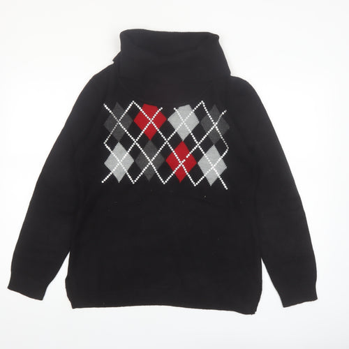 Karen Scott Women's Black Argyle Roll Neck Acrylic Jumper Size S