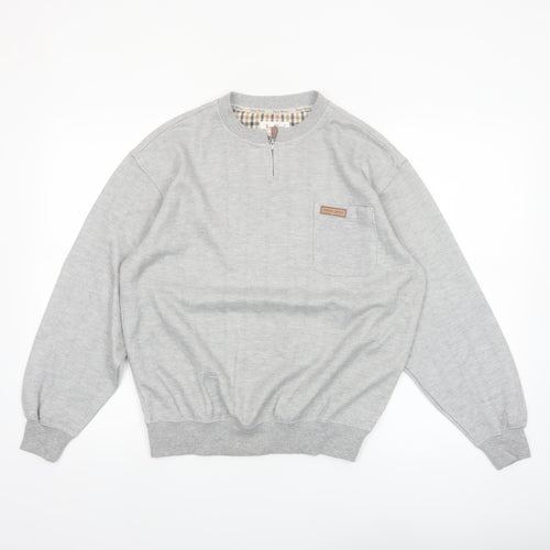 Troy Bros Men's Grey 1/4 Zip Cotton Blend Jumper Size L