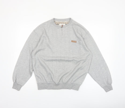 Troy Bros Men's Grey 1/4 Zip Cotton Blend Jumper Size L