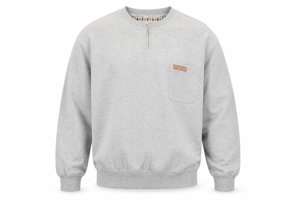 Front view of Troy Bros Men's Grey 1/4 Zip Cotton Blend Jumper, size L