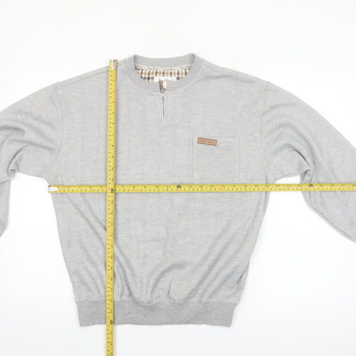 Troy Bros Men's Grey 1/4 Zip Cotton Blend Jumper Size L