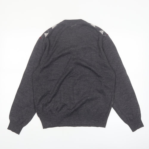 Prestige Style Men's Grey Argyle V-Neck Wool Blend Jumper M