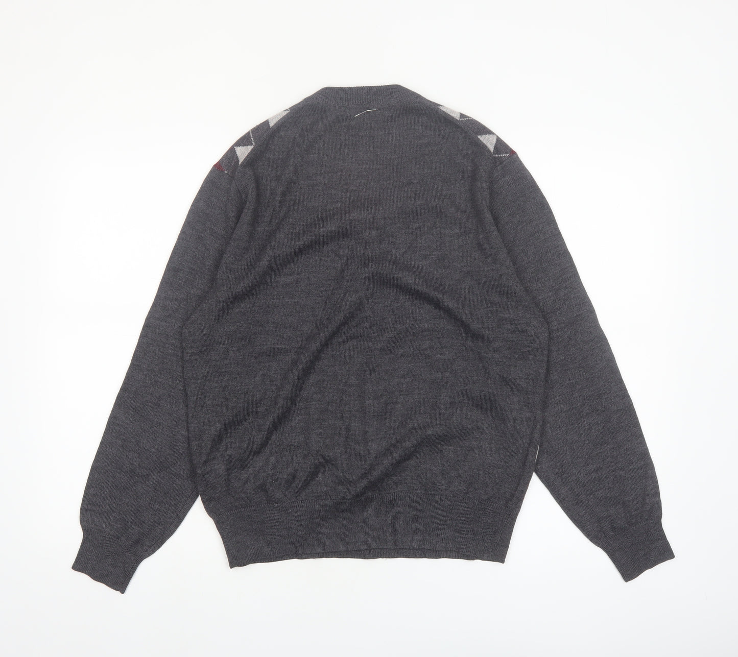 Prestige Style Men's Grey Argyle V-Neck Wool Blend Jumper M