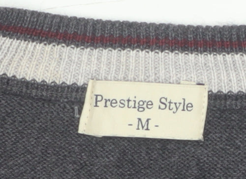 Prestige Style Men's Grey Argyle V-Neck Wool Blend Jumper M