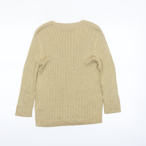 Lauren Ralph Lauren Women’s Gold Silk Blend V-Neck Petite Jumper L