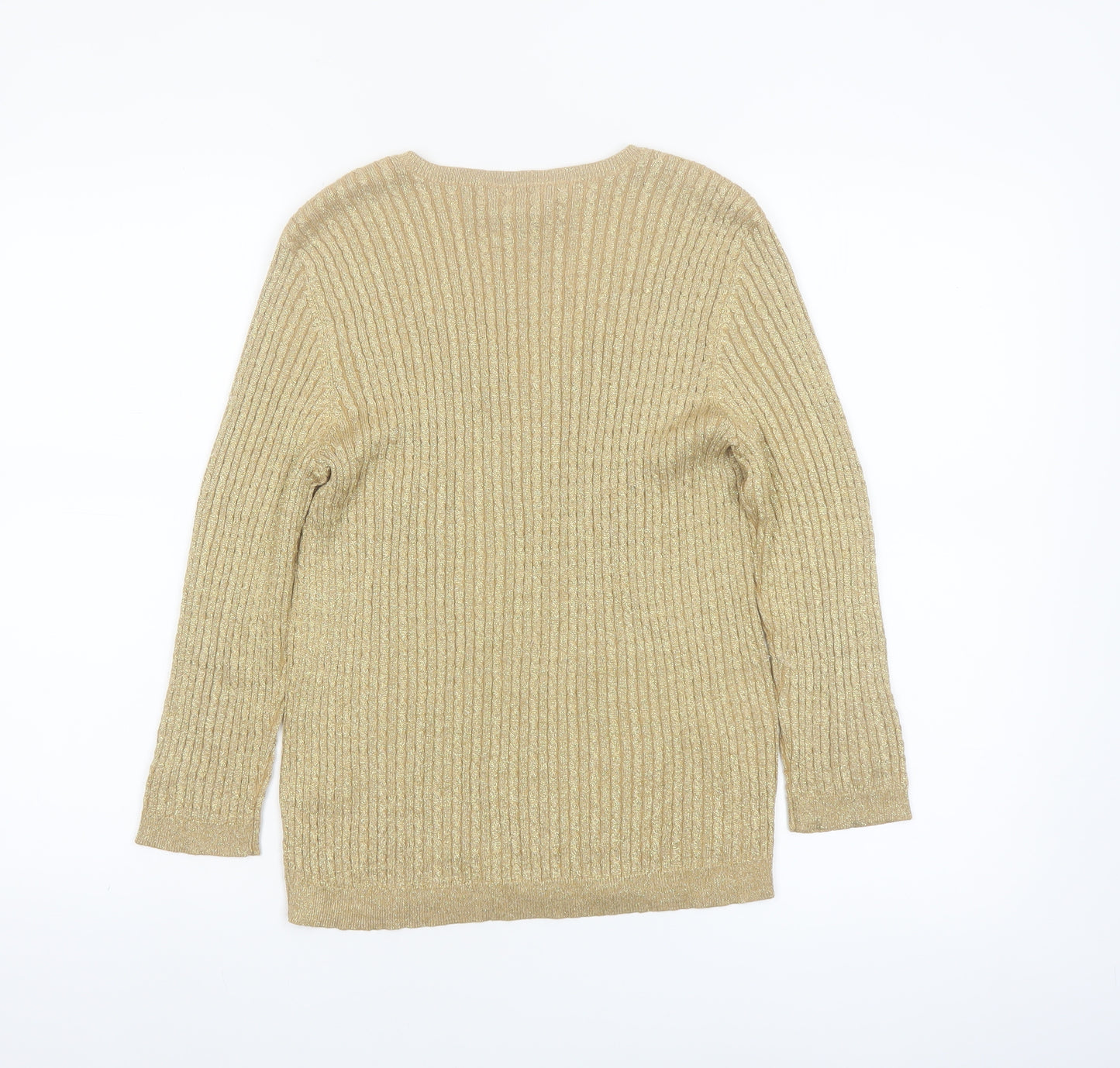 Lauren Ralph Lauren Women’s Gold Silk Blend V-Neck Petite Jumper L