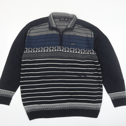 City Chic Men Blue 2XL 1/4 Zip Striped Knit Jumper