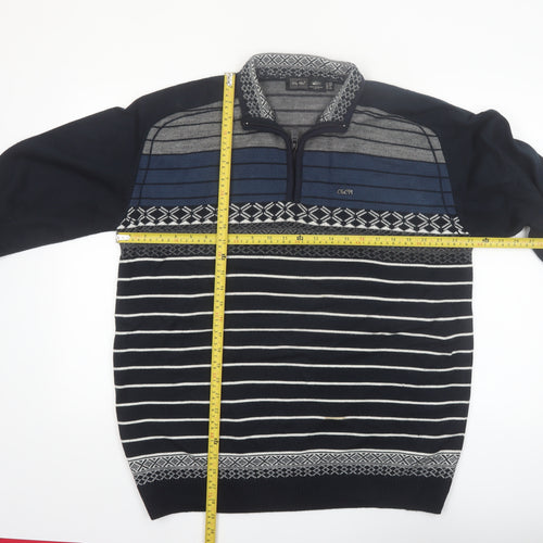 City Chic Men Blue 2XL 1/4 Zip Striped Knit Jumper